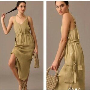 Anthropologie Love the Label Satin Utility Cargo Midi Dress